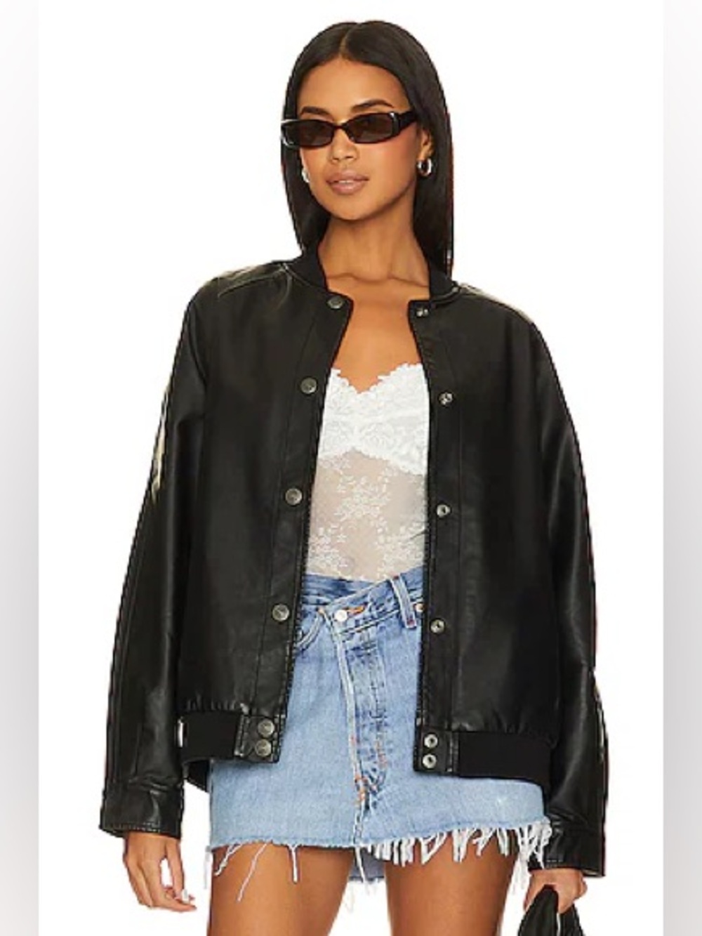 We The Free Medium Black Vegan Leather Bomber Jacket